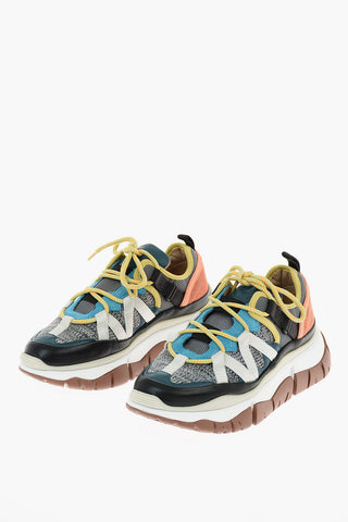 leather and fabric sneakers