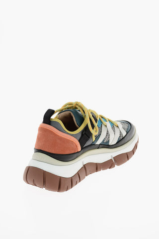 leather and fabric sneakers