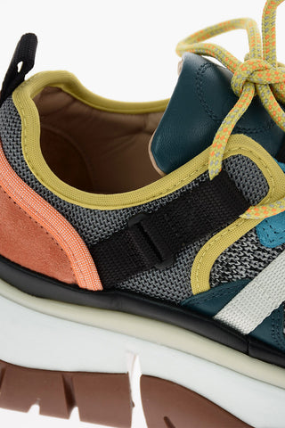 leather and fabric sneakers
