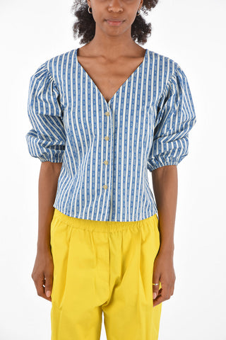 Camicia Box Fit a Righe con Maniche a Puff