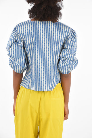 Camicia Box Fit a Righe con Maniche a Puff