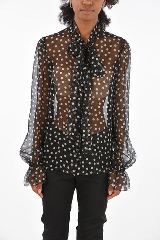 Polka Dot Silk Tie Neck Shirt