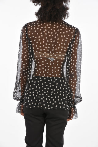 Camicia Tie Neck in Seta a Pois