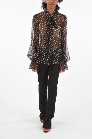 Polka Dot Silk Tie Neck Shirt