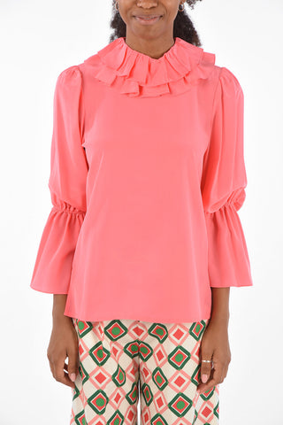 Silk Draped Collar Blouse