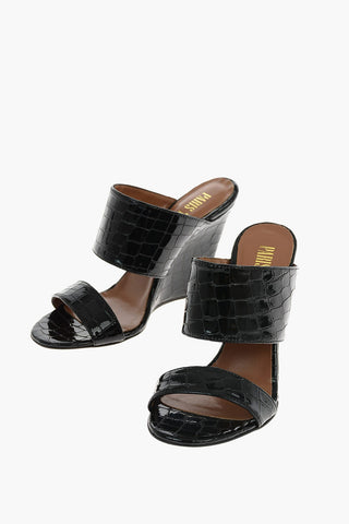 9cm crocodile print patent leather Wedge mules