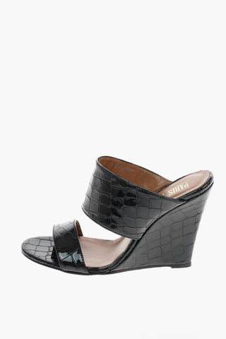 9cm crocodile print patent leather Wedge mules