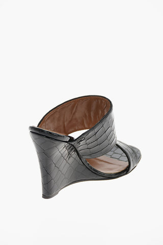 9cm crocodile print patent leather Wedge mules