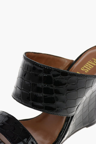9cm crocodile print patent leather Wedge mules