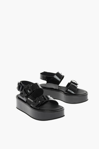 Sandali con platform in pelle lucida 5cm
