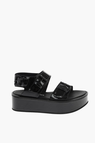 Sandali con platform in pelle lucida 5cm