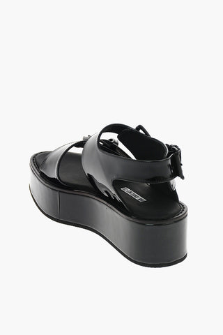 Sandali con platform in pelle lucida 5cm