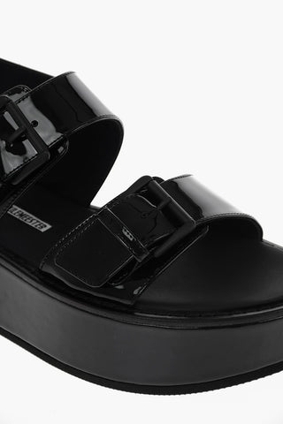 Sandali con platform in pelle lucida 5cm