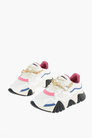 sneakers in pelle e tessuto con catena removibile