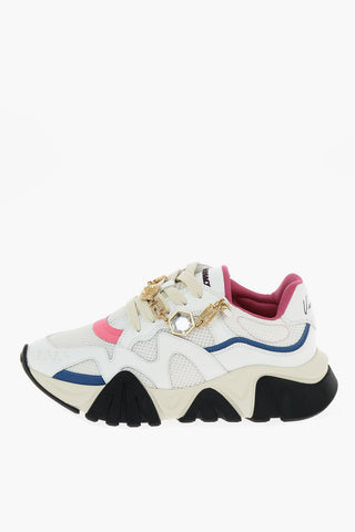 sneakers in pelle e tessuto con catena removibile