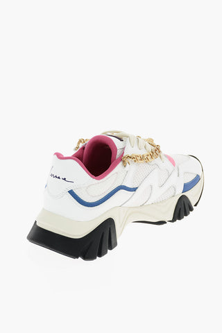 sneakers in pelle e tessuto con catena removibile