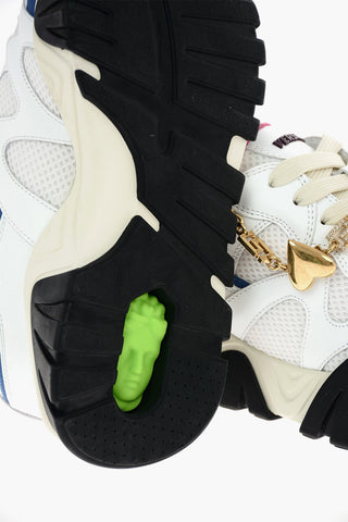 sneakers in pelle e tessuto con catena removibile
