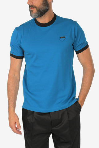 Pique Cotton T-shirt with Contrasting Profiles