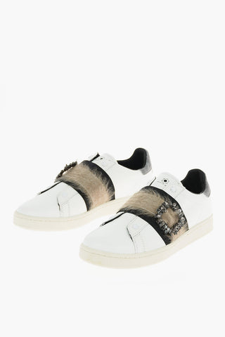 leather Slip on sneakers with Jewel Details