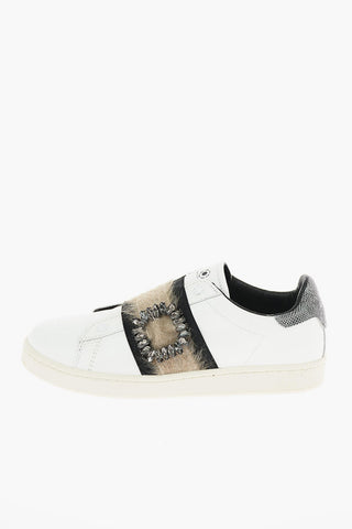 leather Slip on sneakers with Jewel Details