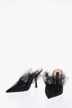 11cm Leather mules with tulle detail