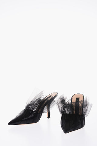 11cm Leather mules with tulle detail