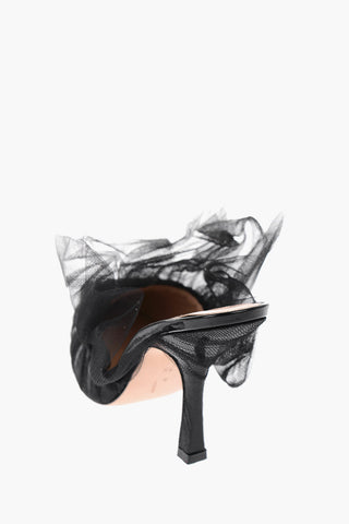 11cm Leather mules with tulle detail