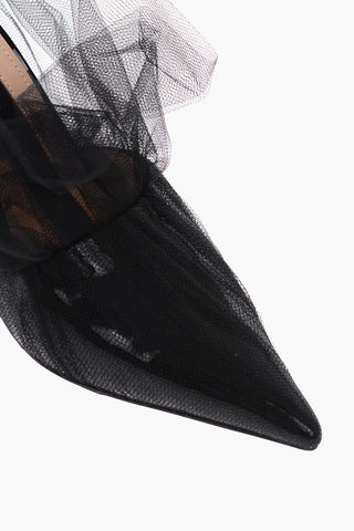 11cm Leather mules with tulle detail