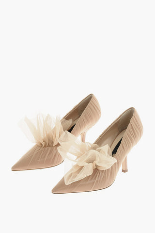 9cm leather Pumps with tulle detail