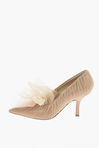 9cm leather Pumps with tulle detail