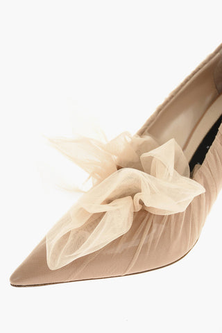 9cm leather Pumps with tulle detail