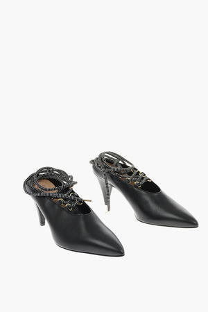 8 cm leather Point Toe lace up Mules