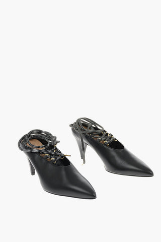 8 cm leather Point Toe lace up Mules