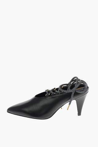 8 cm leather Point Toe lace up Mules
