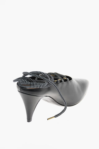 8 cm leather Point Toe lace up Mules