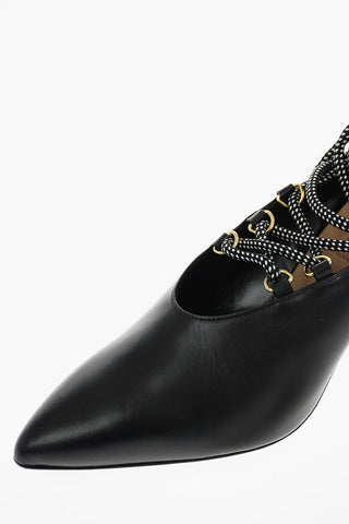 8 cm leather Point Toe lace up Mules
