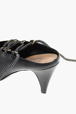 8 cm leather Point Toe lace up Mules