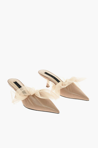 7cm Leather mules with tulle detail
