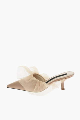 7cm Leather mules with tulle detail