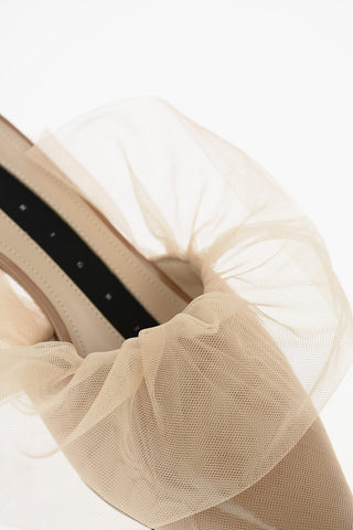 7cm Leather mules with tulle detail