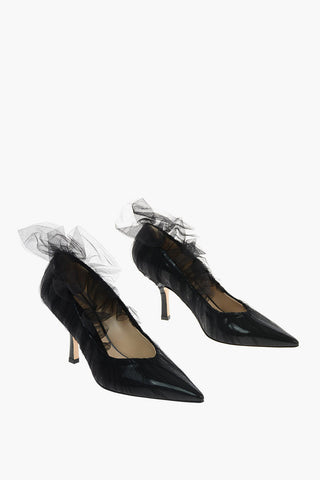 9cm leather Pumps with tulle detail