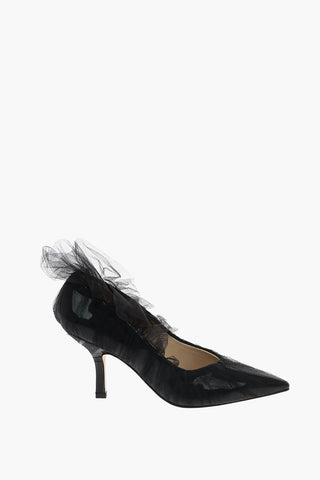 9cm leather Pumps with tulle detail
