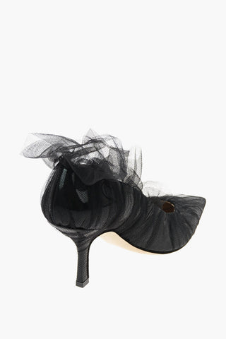 9cm leather Pumps with tulle detail