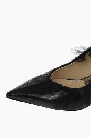 9cm leather Pumps with tulle detail