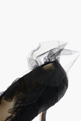 9cm leather Pumps with tulle detail