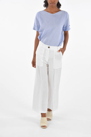 Flax blend high-rise waist palazzo  pants