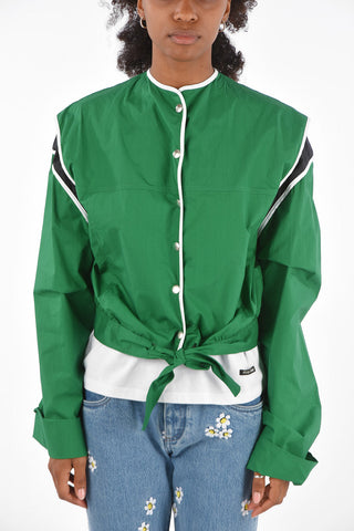Snap buttons crop outerwear jacket with bow