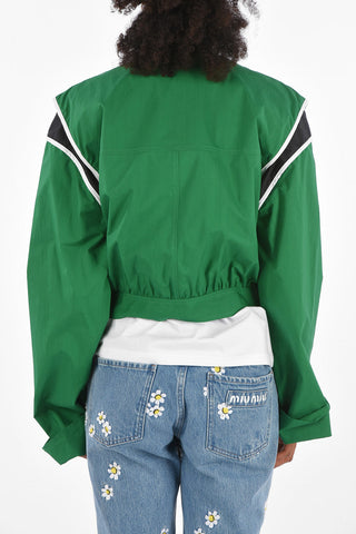 Snap buttons crop outerwear jacket with bow