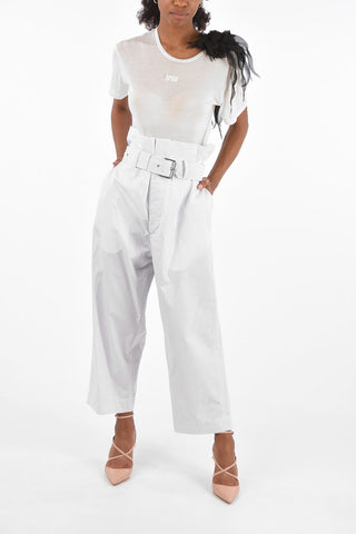 tattersall check high-rise waist palazzo pants with belt