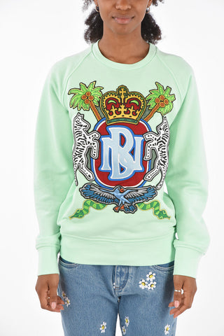 Embroidered Blouson Fit Raglan Fit Crew-neck Sweatshirt